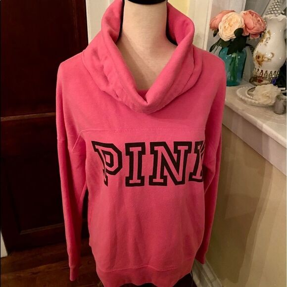 Victoria Secret Barbie PINK Funnel Neck Sweatshirt Sz M EUC - Picture 1 of 7